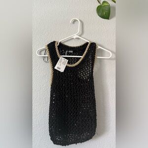 Divided Black and Cream Cropped Sleeveless Tank Top